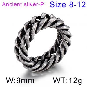 Cold neutral style polished chain double woven Cuban chain antique silver ring - KR101923-KFC