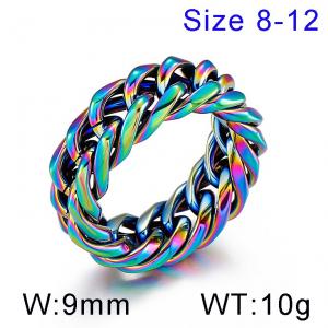 Cold neutral style polished chain double woven Cuban chain Colorful-plating Ring - KR101924-KFC