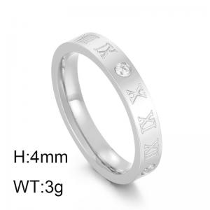 Steel color Roman numeral  Stone&Crystal inlaid lathe letter ring - KR103516-GC