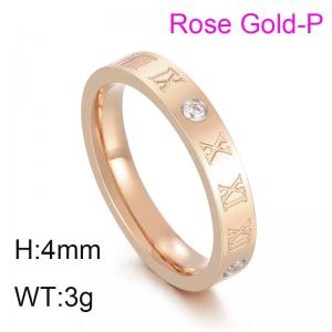 Rose gold Roman numeral  Stone&Crystal inlaid lathe letter ring - KR103517-GC