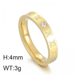 Golden Roman numeral  Stone&Crystal inlaid lathe letter ring - KR103518-GC