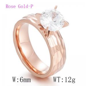 Simple stainless steel striking texture zircon women's textured wedding Stone&Crystal Rose Gold Plating Ring - KR41988-K