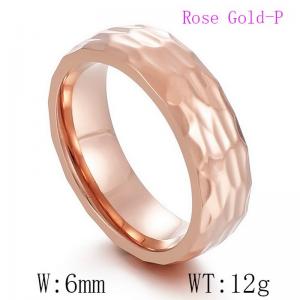 Simple stainless steel hanging textured texture arc hammer embodials Rose Gold-plating Ring - KR41993-K