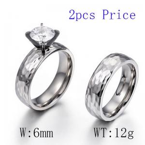 Simple stainless steel striking texture zircon women's textured wedding Stone&Crystal Lover Ring - KR42337-K