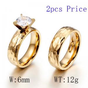 Simple stainless steel striking texture zircon women's textured wedding Stone&Crystal Gold Plating Lover Ring - KR42338-K