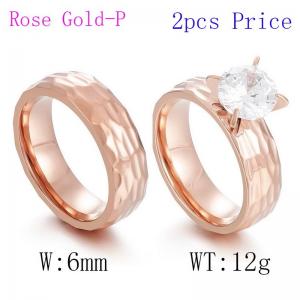 Simple stainless steel striking texture zircon women's textured wedding Stone&Crystal Rose Gold Plating Lover Ring - KR42339-K