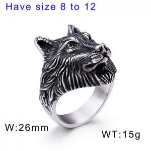 Retro Domineering Men's Wolf Head Oxidation Ring - KR48275-K