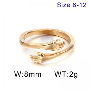 Stainless steel cast open type two handed embrace couple Gold-plating Ring - KR85949-K