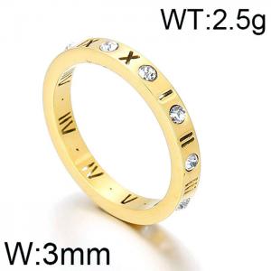 Golden Roman numeral diamond inlaid hollow letter ring - KR92458-K