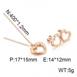 Sweet and simple hollow heart collarbone chain stainless steel set - KS138696-KLX