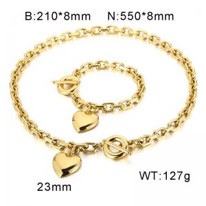 Golden Love Pendant O-Chain OT Buckle Internet Celebrity Hip Hop Peach Heart Stainless Steel Set - KS164344-Z