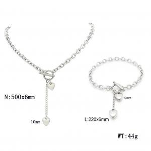 Stainless steel heart OT buckle bracelet necklace set - KS221766-Z