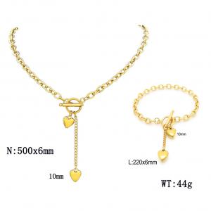 Stainless steel heart OT buckle bracelet necklace set - KS221767-Z