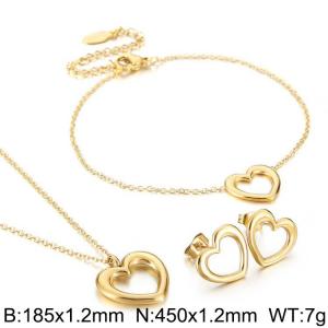 Sweet and simple hollow heart collarbone chain stainless steel set gold-plated peach heart set - KS222150-KLX