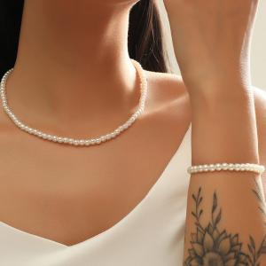 Shell pearl collarbone necklace, stainless steel bracelet necklace, gold set - KS222213-Z