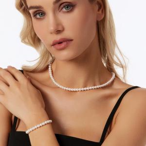 Shell pearl collarbone necklace stainless steel bracelet necklace set - KS222215-Z