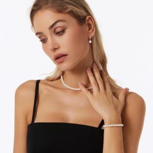 Shell pearl collarbone necklace stainless steel bracelet necklace set Pearl zircon earrings - KS222691-Z