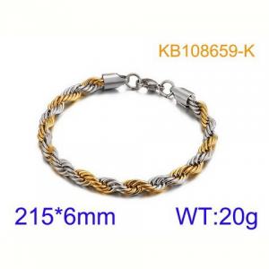 New Fried Dough Twists Chain Hip Hop Punk Gold Stainless Steel Gold-plating Bracelet - KB108659-K