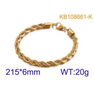 New Fried Dough Twists Chain Hip Hop Punk Gold Stainless Steel Bracelet Gold-plating Bracelet - KB108661-K