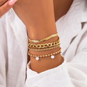 Stainless steel retro imitation pearl bracelet set - KB188678-Z