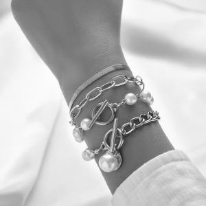 Stainless steel retro imitation pearl bracelet set - KB188683-Z