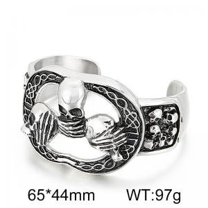 Skeleton head hollow wide open bracelet Stainless Skull Bangle - KB43027-D