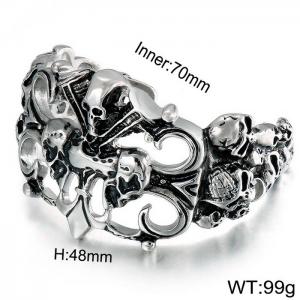 Skeleton head hollow wide open bracelet Stainless Skull Bangle - KB49362-D