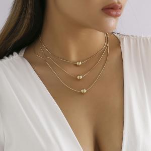 Stainless steel multi-layer Snake bone chain steel ball three-layer necklace - KN289080-Z